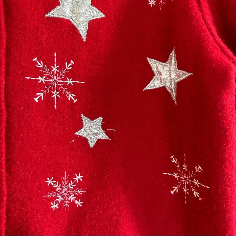 Vintage Take Two Christmas Wool Blend Sweater Coat Sz M Red Embroidered Snowman - Picture 3 of 15